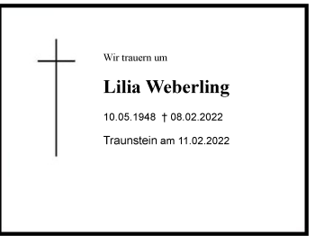 Traueranzeige von Lilia Weberling von Region Chiemgau