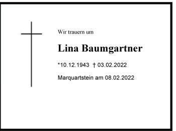 Traueranzeige von Lina Baumgartner von Region Chiemgau