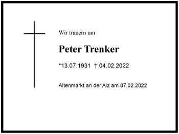 Traueranzeige von Peter Trenkner von Region Chiemgau