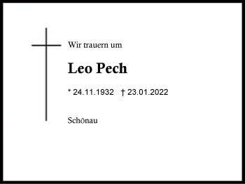 Traueranzeige von Leo Pech von Region Chiemgau