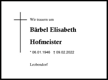 Traueranzeige von Bärbel Elisabeth Hofmeister von Region Berchtesgadener Land