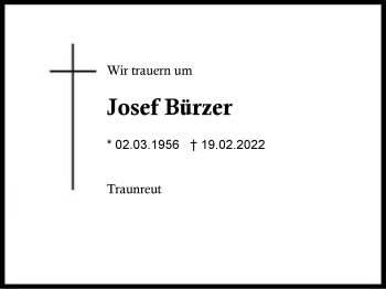 Traueranzeige von Josef Bürzer von Region Traunstein