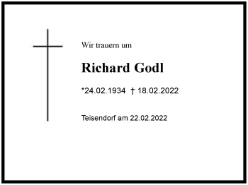 Traueranzeige von Richard Godl von Region Berchtesgadener Land