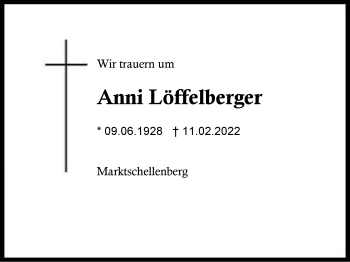 Traueranzeige von Anni Löffelberger von Region Chiemgau