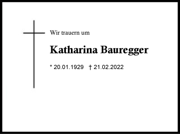 Traueranzeige von Katharina Bauregger von Region Berchtesgadener Land