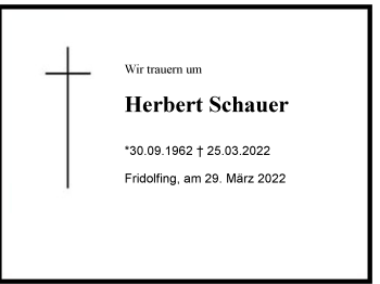 Traueranzeige von Herbert Schauer von Region Chiemgau