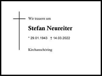 Traueranzeige von Stefan Neureiter von Region Traunstein