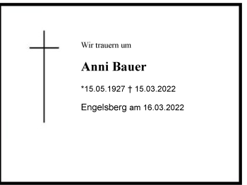 Traueranzeige von Anni Bauer von Region Chiemgau