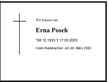 Traueranzeige von Erna Posch von Region Chiemgau