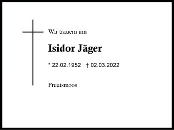 Traueranzeige von Isidor Jäger von Region Traunstein