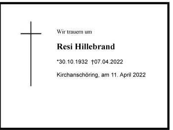 Traueranzeige von Resi Hillebrand von Region Chiemgau