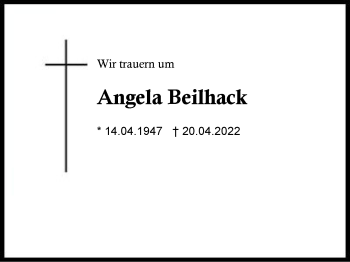 Traueranzeige von Angela Beilhack von Region Chiemgau