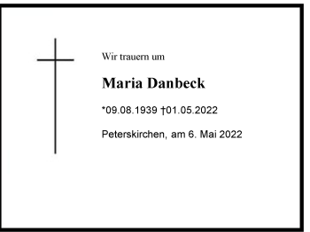 Traueranzeige von Maria Danbeck von Region Chiemgau