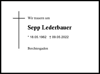 Traueranzeige von Sepp Lederbauer von Region Chiemgau