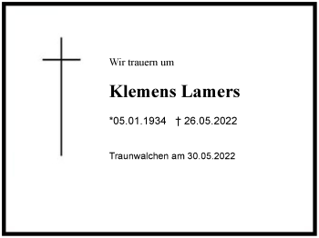 Traueranzeige von Klemens Lamers von Region Chiemgau