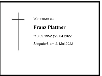 Traueranzeige von Franz Plattner von Region Chiemgau