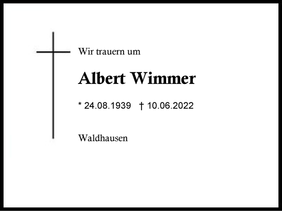 Traueranzeige von Albert Wimmer von Region Traunstein