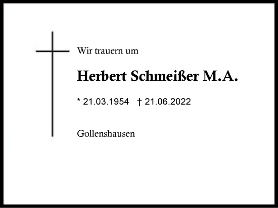 Traueranzeige von Herbert Schmeißer von Region Chiemgau