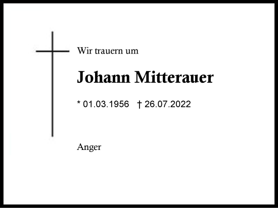 Traueranzeige von Johann Mitterauer von Region Berchtesgadener Land