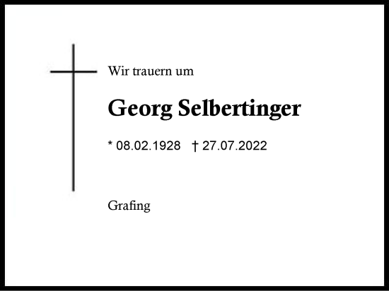 Traueranzeige von Georg Selbertinger von Traunstein