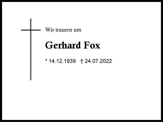 Traueranzeige von Gerhard Fox von Region Chiemgau
