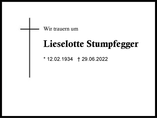Traueranzeige von Lieselotte Stumpfegger von Region Chiemgau