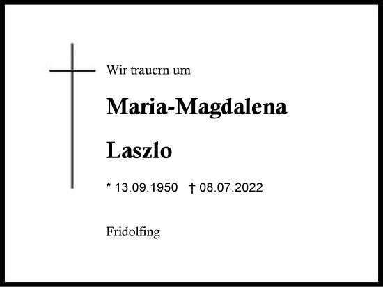 Traueranzeige von Maria-Magdalena Laszlo von Traunstein