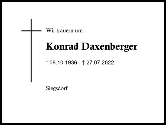 Traueranzeige von Konrad Daxenberger von Region Chiemgau