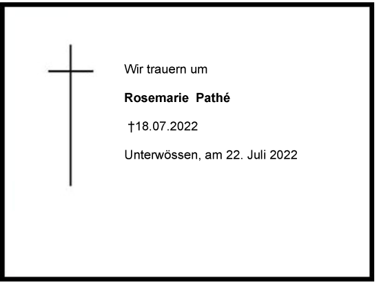 Traueranzeige von Rosemarie Pathé von Region Chiemgau