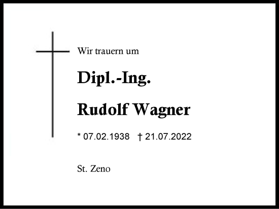 Traueranzeige von Rudolf Wagner von Region Berchtesgadener Land