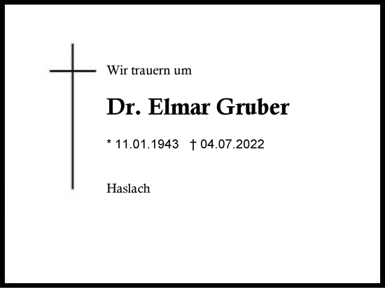 Traueranzeige von Elmar Gruber von Region Chiemgau