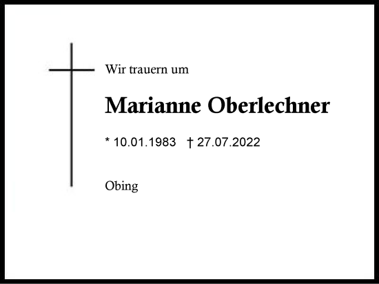 Traueranzeige von Marianne Oberlechner von Traunstein