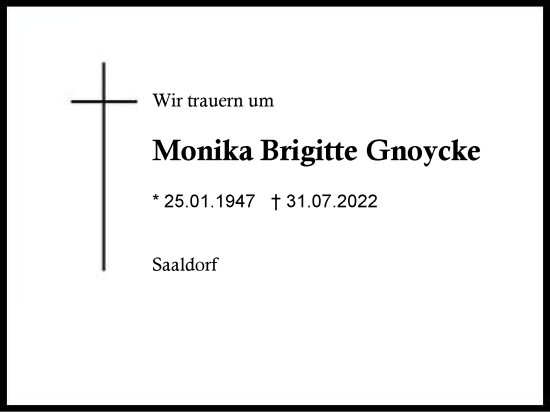 Traueranzeige von Monika Brigitte Gnoycke von Region Berchtesgadener Land