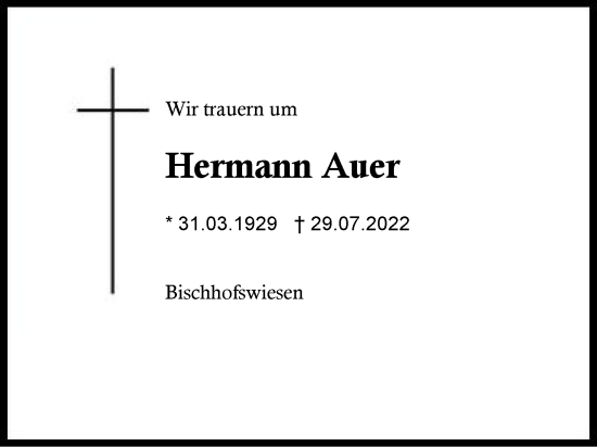 Traueranzeige von Hermann Auer von Region Chiemgau