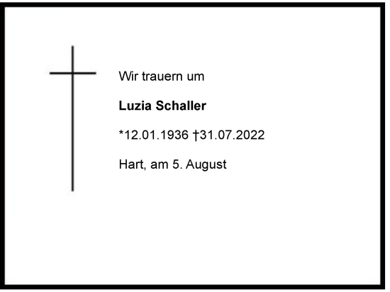 Traueranzeige von Luzia Schaller von Berchtesgadener Land