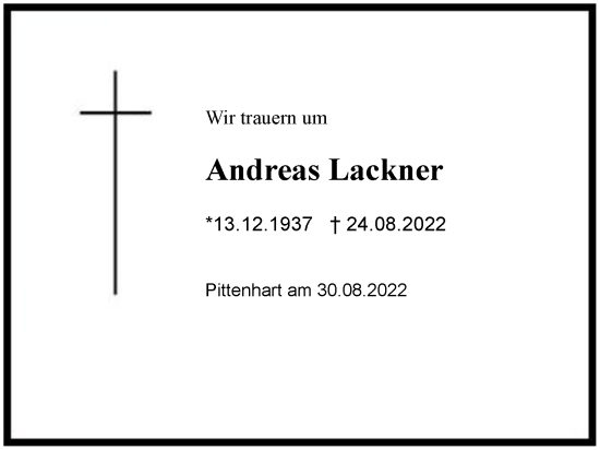 Traueranzeige von Andreas Lackner von Region Chiemgau