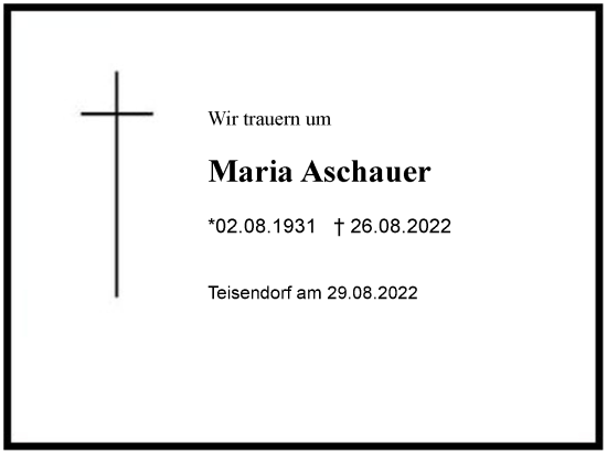 Traueranzeige von Maria Aschauer von Region Berchtesgadener Land