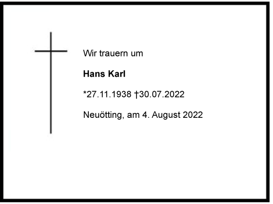 Traueranzeige von Hans Karl von Berchtesgadener Land