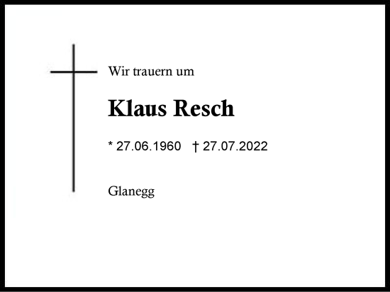 Traueranzeige von Klaus Resch von Region Chiemgau