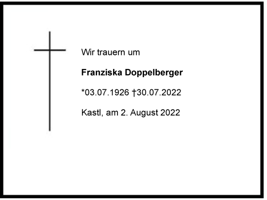 Traueranzeige von Franziska Doppelberger von Berchtesgadener Land