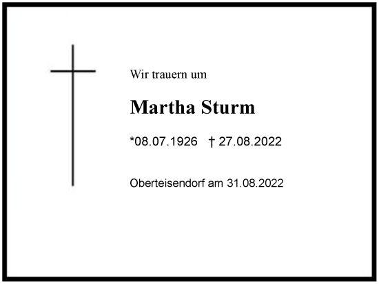 Traueranzeige von Martha Sturm von Region Berchtesgadener Land