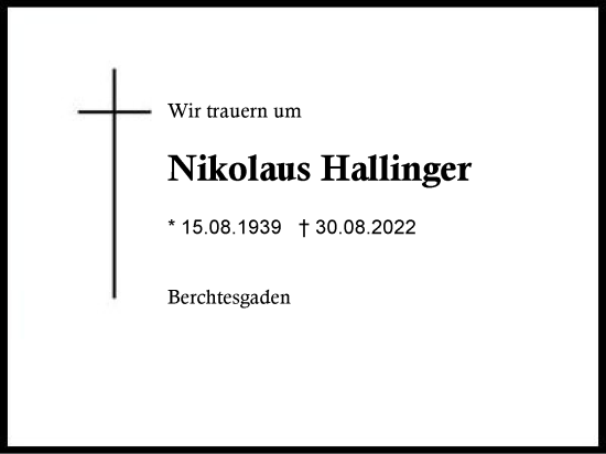 Traueranzeige von Nikolaus Hallinger von Region Chiemgau