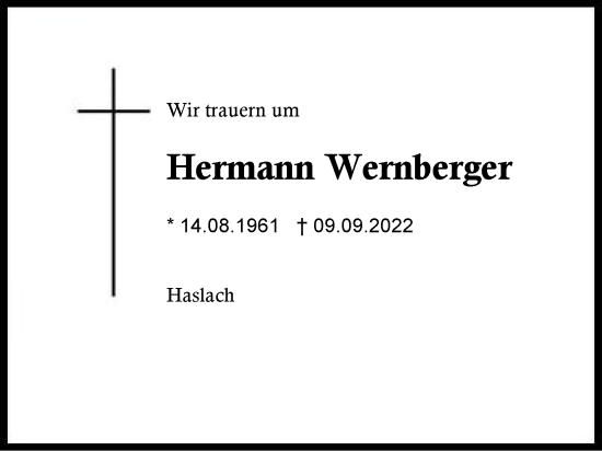 Traueranzeige von Hermann Wernberger von Region Chiemgau