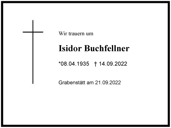 Traueranzeige von Isidor Buchfellner von Region Chiemgau