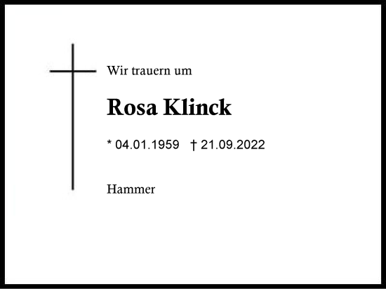 Traueranzeige von Rosa Klinck von Region Chiemgau
