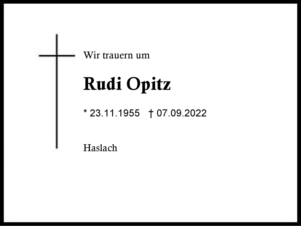  Traueranzeige für Rudi Opitz vom 10.09.2022 aus Traunstein
