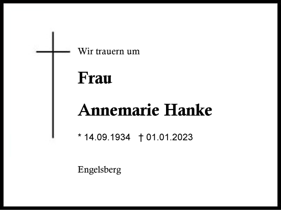 Traueranzeige von Annemarie Hanke von Traunstein