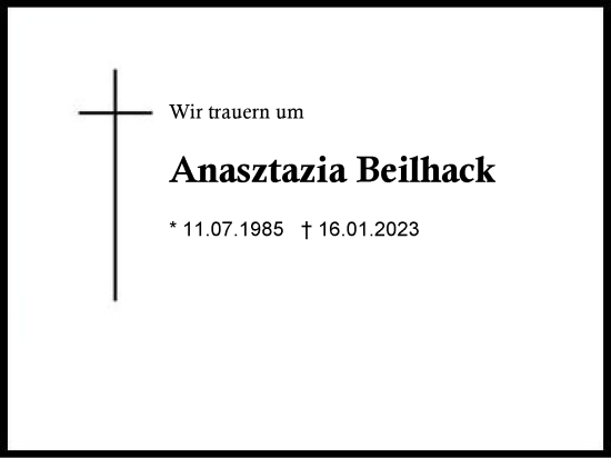 Traueranzeige von Anasztazia Beilhack von Region Chiemgau