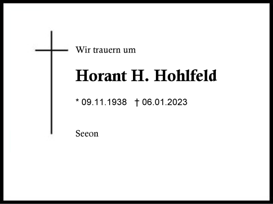 Traueranzeige von Horant H. Hohlfeld von Region Chiemgau