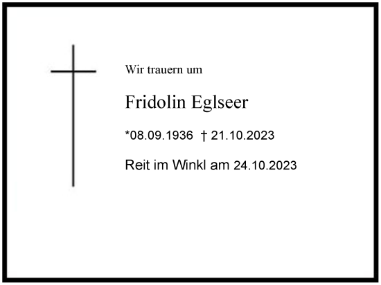 Traueranzeige von Fridolin Eglseer 